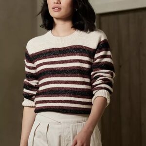 Striped Women's Sweater - Cream and Burgundy